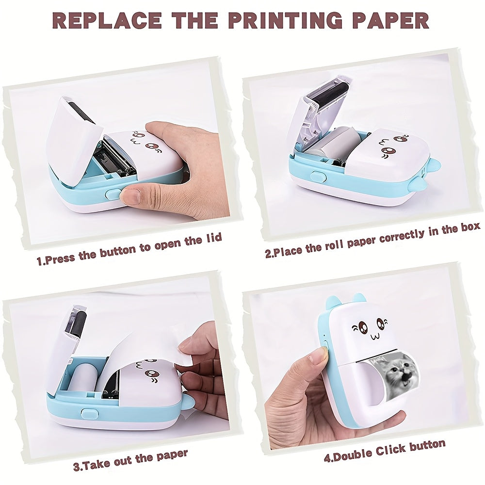 [Portable Thermal Printer] Wireless Thermal Printer | Portable Mini Pocket for Labels, Receipts, Photos, Notes, and Learning - Compact Inkless Smart Label Printer for Journals/Scrapbooks/Travel/Memo Lists/Home Office Use in Blue & Pink