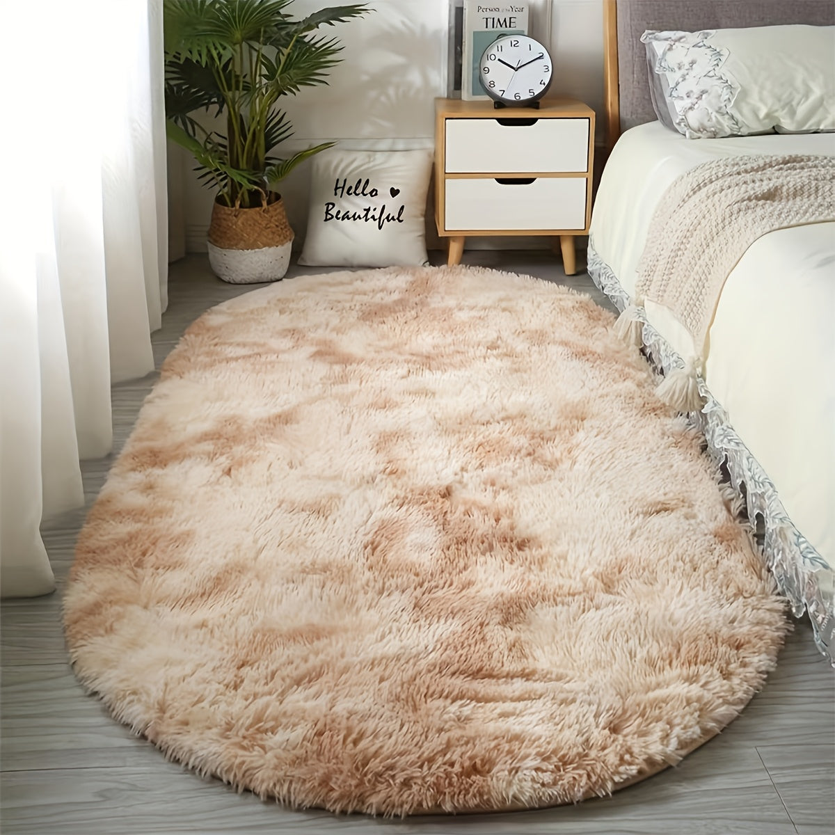 [Ultra-Soft] Oval Tie-Dye Plush Area Mat | Luxurious Faux Fur | Anti-Slip Backing, Stain & Absorbent | Living Room & Bedroom | Modern