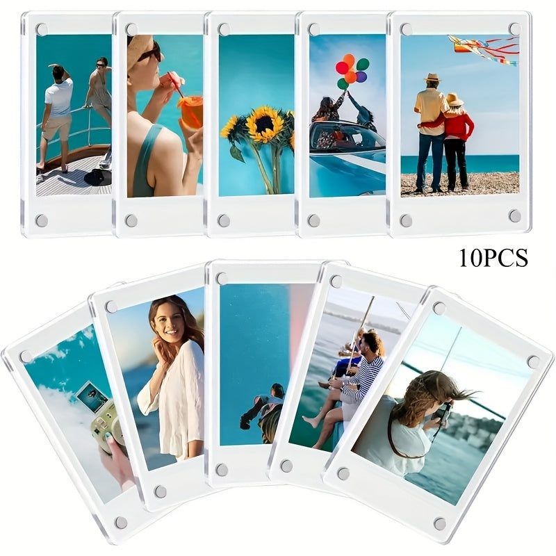 5pcs/10pcs Acrylic Refrigerator Magnetic Photo Frame, Double-sided Photo Refrigerator Magnet Frame, Photo Clip, Desktop Display Stand, Holiday Gift