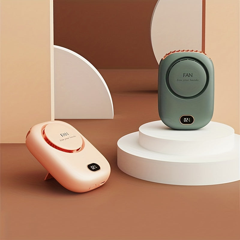 1pc Portable Three-Speed USB Fan with Waist-Hanging and Desktop Stand, Power Display, and Leafless Design