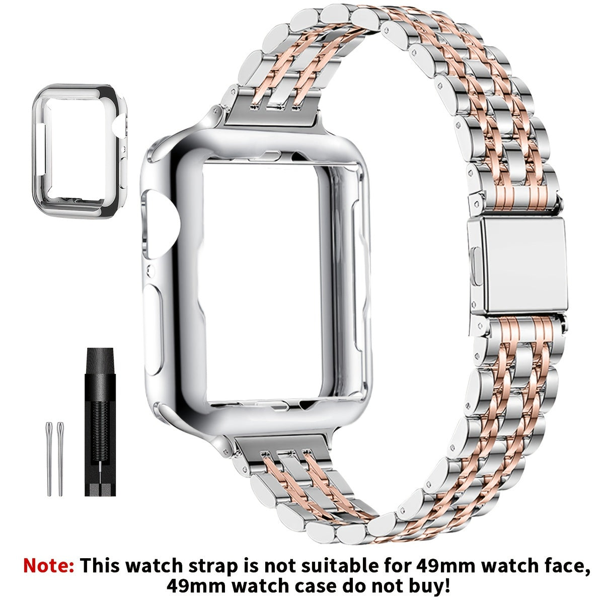[Elegant Watch Band] Gold-Plated Stainless Steel 1pc Watch Band | Foldover Clasp and Protective Case for Apple Watch, Compatible with iWatch Series 1-9/SE/SE2, Elegant Women's Wristband Accessory
