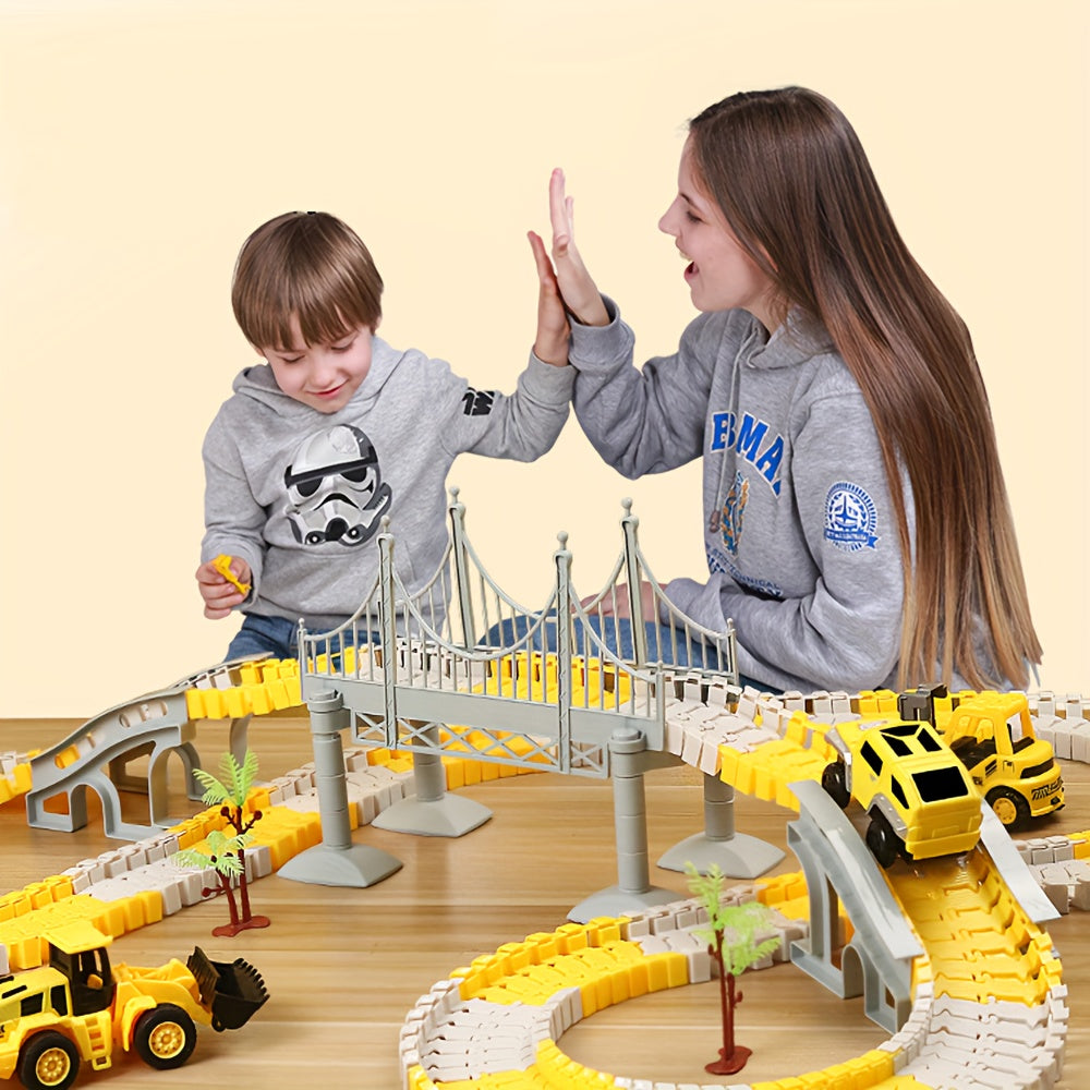 [STEM DIY Train Set] STEM Educational Battery-Powered DIY Construction Vehicle Train Set | Plastic Building Kit with Electric Track | for Ages 3-6, Ideal Christmas and Thanksgiving Gifts