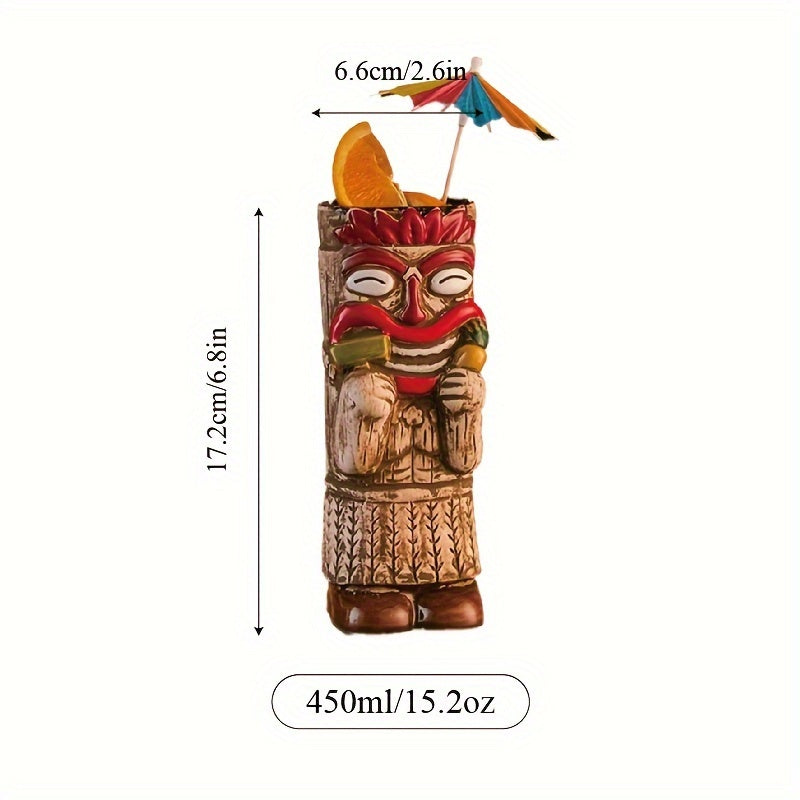 [1pc Ceramic Tiki Mug] 1pc Hawaiian Ceramic Tiki Cocktail Mug | For Bar, Pub, Club, Restaurant, Home Use, Drinkware
