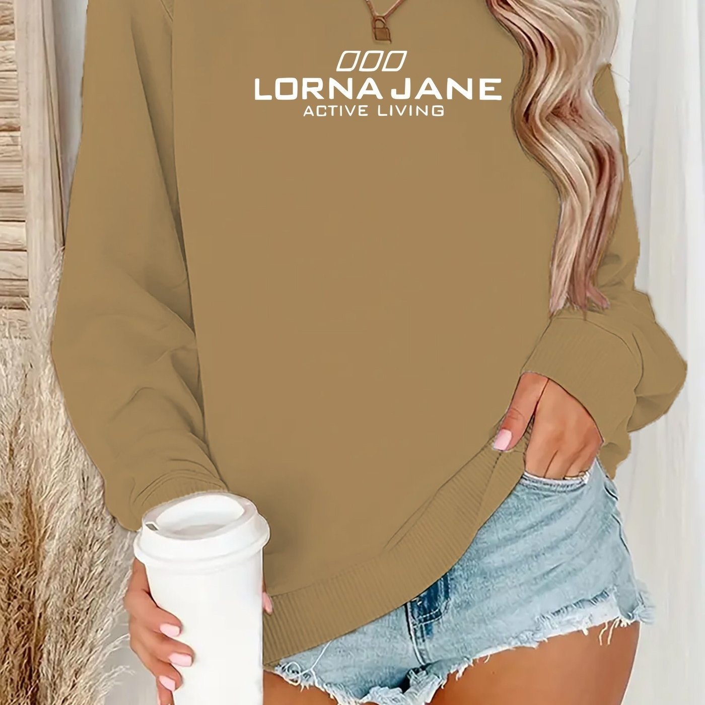 Women'S Green "Lorna Jane Living" Graphic Sweatshirt - Casual Long Sleeve Crewneck, Machine Washable Polyester, Perfect for Fall/Winter, Ladies Sweaters