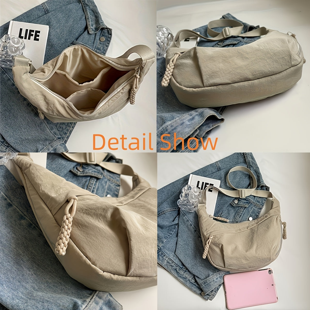 [Chic Crossbody Bag] Durable & Lightweight Crossbody Bag | Chic Nylon Solid Colors, Multiple Pockets, Adjustable Strap, Suitable for Outdoor Activities, Commute, And School