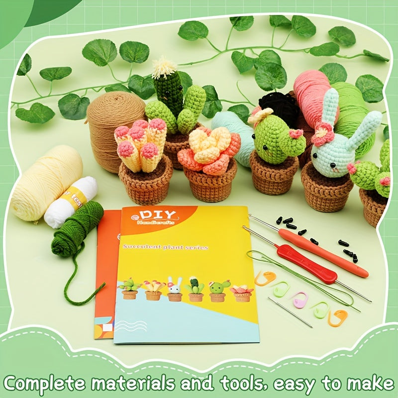 [Crochet Starter Kit] 6pcs Mixed Crochet Starter Kit - Crochet Kit for Beginners with Crochet Hooks, Yarn, Polyester Fiber, Stitch Markers, Plastic Eyes and Instructions