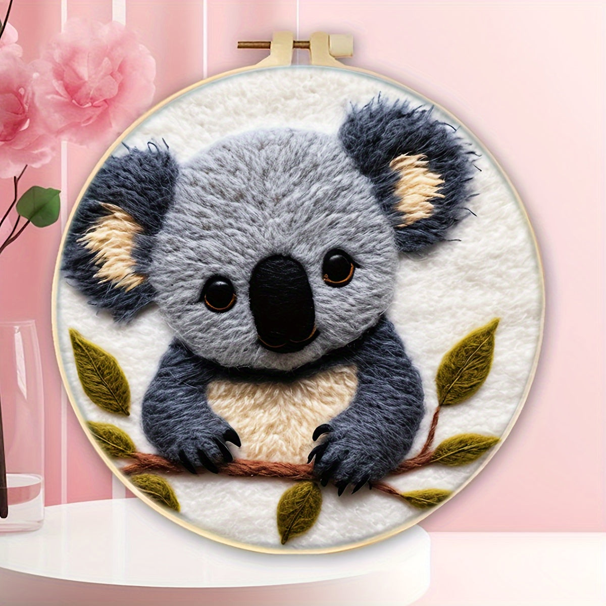 20Cm/7.87In Felt Koala Needle Felting Kit: DIY Fleece Felt Art with Hoop, Needles, Cloth, and Instruction Manual for Beginners and Home Decor