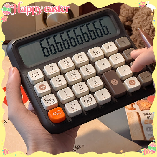 [Retro Calculator] 12-Digit Color Retro Calculator | Computer Office Flexible Keyboard Financial Accounting Commercial Desktop Large Screen Mechanical Key