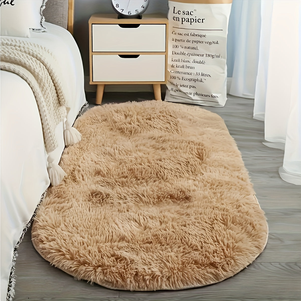 [Ultra-Soft] Oval Tie-Dye Plush Area Mat | Luxurious Faux Fur | Anti-Slip Backing, Stain & Absorbent | Living Room & Bedroom | Modern