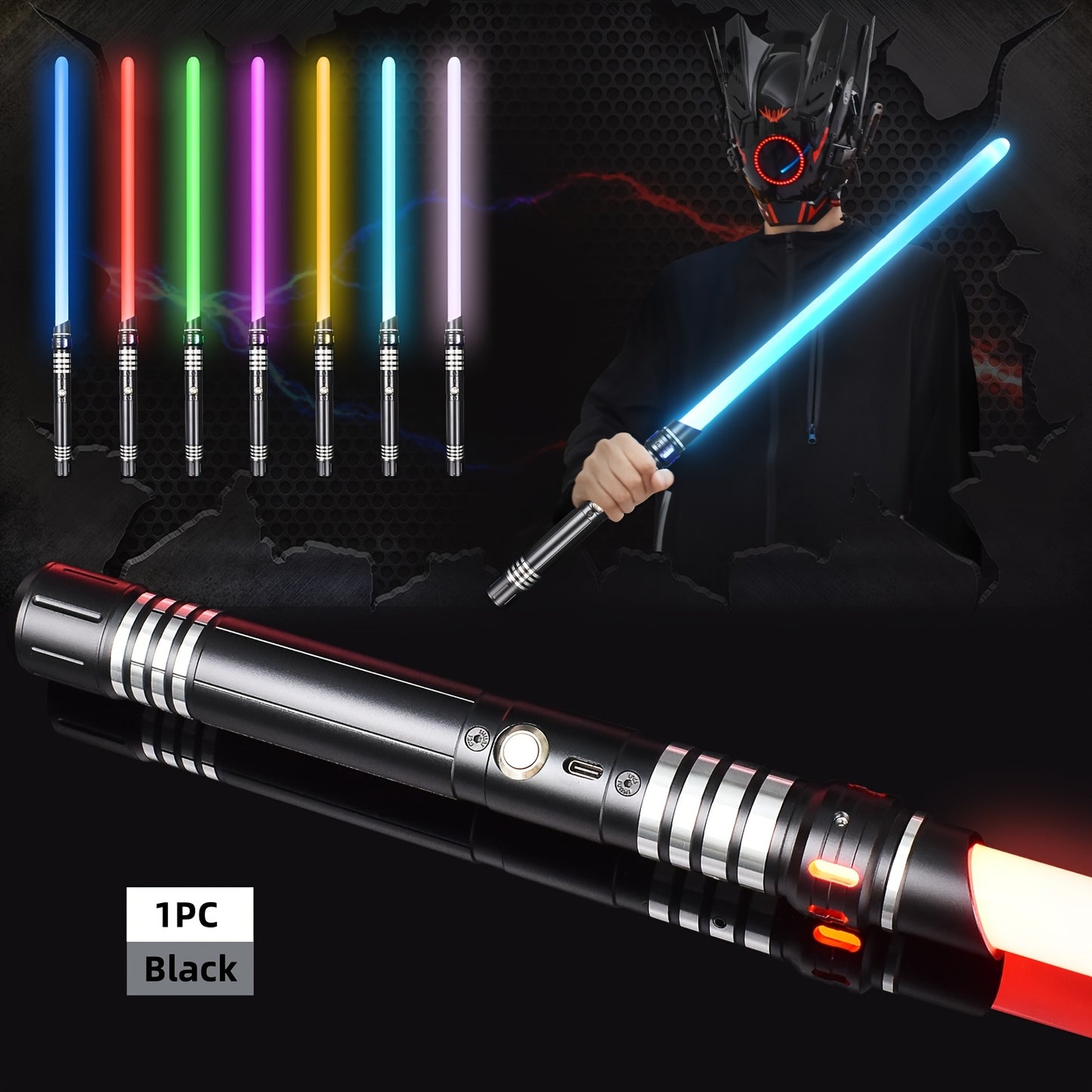 Upgraded Version of 7 Colors Metal Handle Light Sword, Rechargeable Battery, 2-In-1 with 3 Sound Effects, Cosuly Character Performance Props Suitable for Christmas And Halloween 1/2 Pack
