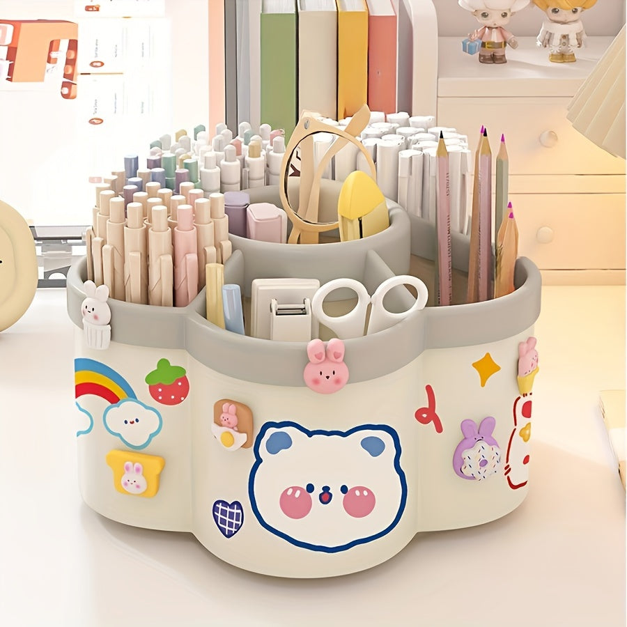1pc Rotating Desktop Organizer - 360-Degree Cute Rotating Pen Holder, Extra-Large Capacity Multi-Function Desktop Stationery Pen Holder Storage Box