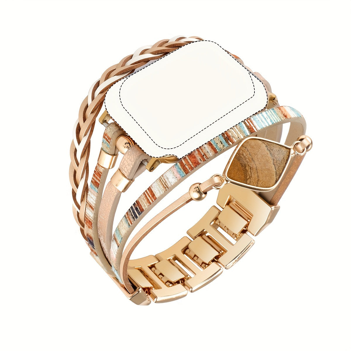 [Bohemian Metal Bracelet] Bohemian Style 1pc Multi-Layer Woven Metal Bracelet Watch Band for Apple Watch - 38mm to 49mm, Ultra Ultra 2 SE 9 8 7 6 5 4 3 2 1, Metal Buckle, No Battery Needed, Stylish Accessory