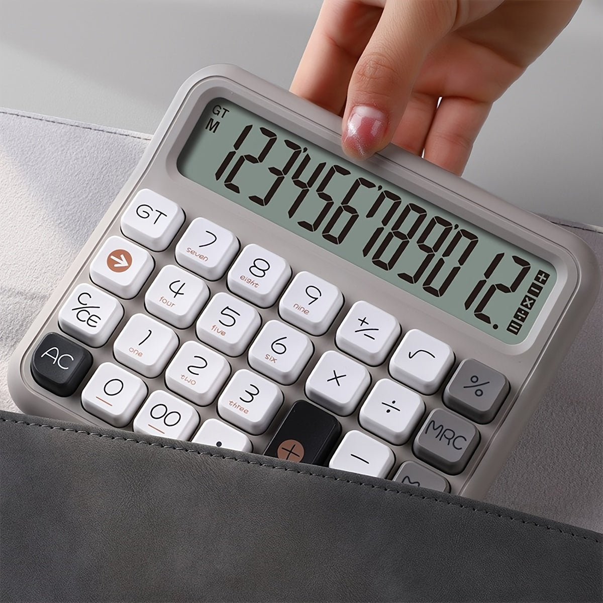 [Retro Calculator] 12-Digit Color Retro Calculator | Computer Office Flexible Keyboard Financial Accounting Commercial Desktop Large Screen Mechanical Key