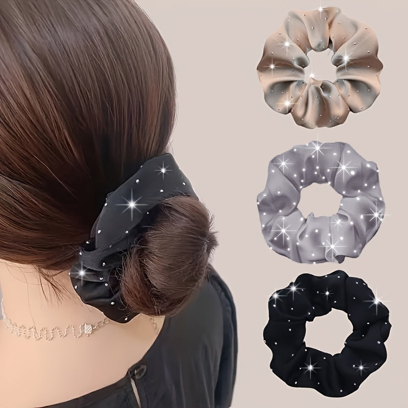 3pcs Elegant Women's Hair Tie Set, Stylish Rhinestone Headbands with Embellished Fabric Straps, Perfect for Ladies and s, Ideal Wedding and Party Gift