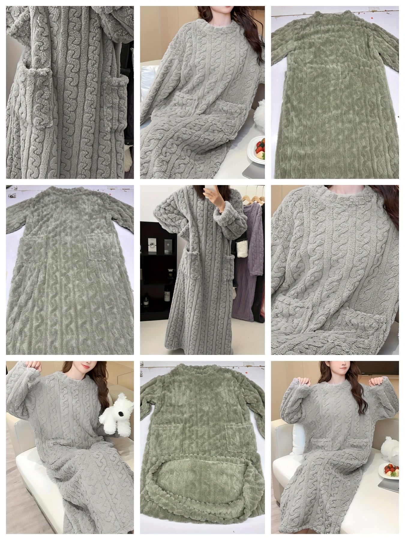 [Warm Fleece Nightgown] Warm Fleece-Lined Women's Long Sleeve Nightgown | Soft Plush Red Round Neck Machine Washable Cozy Pregnancy Pajama Dress for Fall & Winter, Maternity Pajamas, Casual Homewear