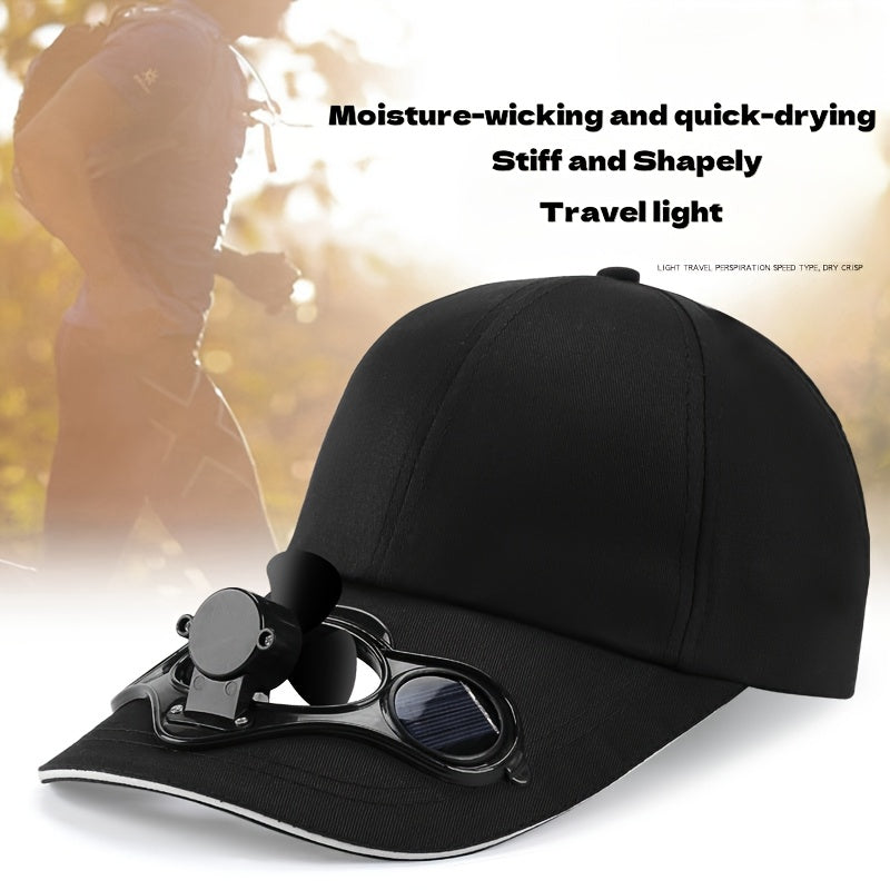 [Solar Powered] Solar-Powered Fan Baseball Cap | Black, Breathable & Comfortable | Summer Hat with Integrated Fan | Outdoor Sports & Travel | Durable Headgear | Without Battery