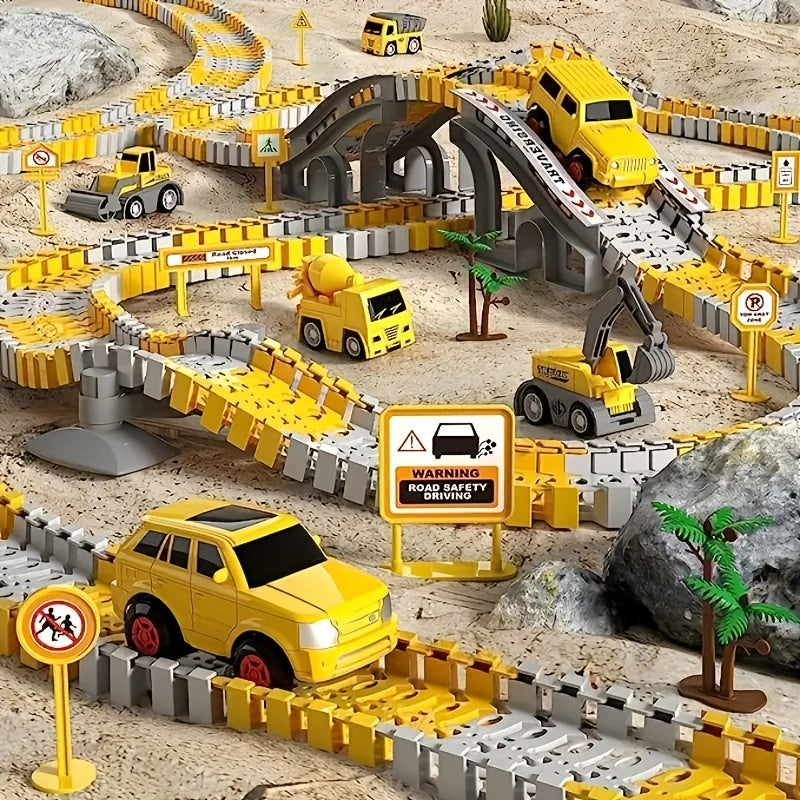 [STEM DIY Train Set] STEM Educational Battery-Powered DIY Construction Vehicle Train Set | Plastic Building Kit with Electric Track | for Ages 3-6, Ideal Christmas and Thanksgiving Gifts