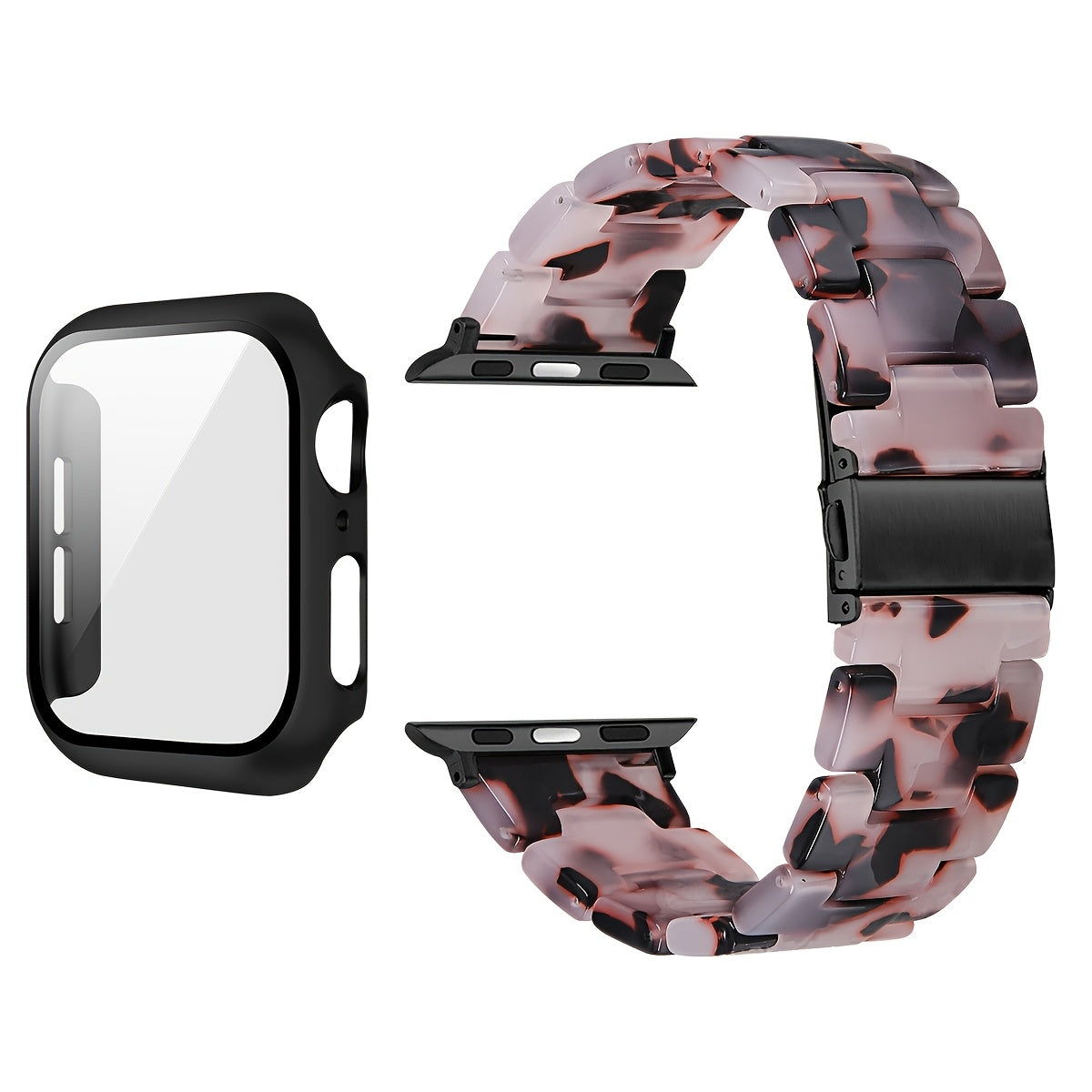 2-in-1 watch strap + screen protector case, stylish and lightweight resin watch strap compatible with stainless steel buckle, PC and resin material, suitable for iWatch 9 8 7 6 5 4 series, size: 40/41/44/45mm