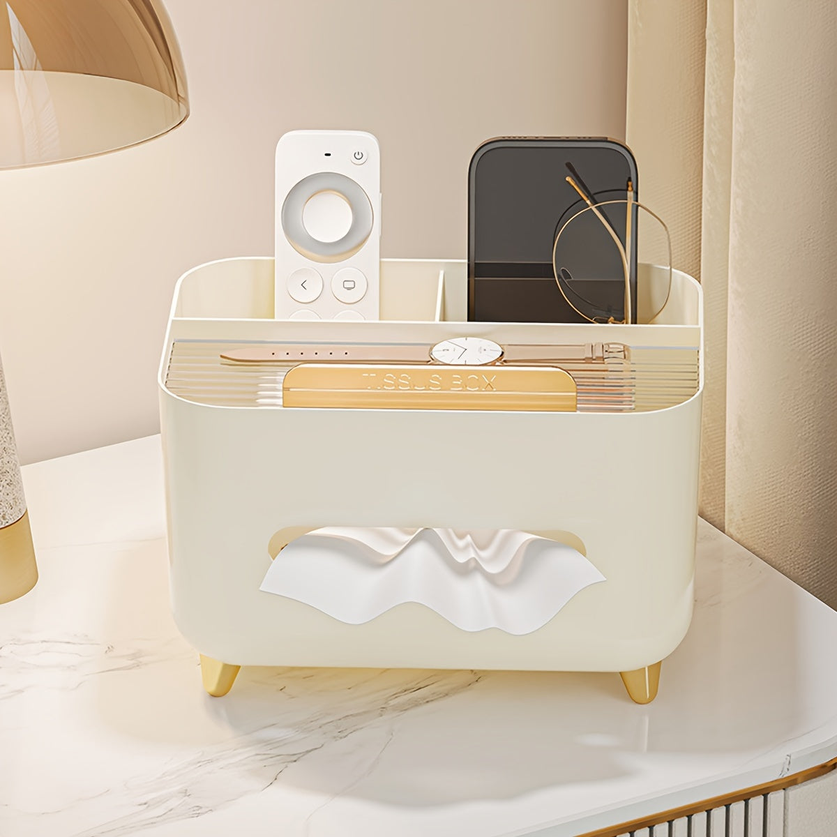 1pc, Multifunctional Desk Organizer, Tissue Box, Remote Control And Miscellaneous Storage Box, Plastic Desktop Tissue Holder