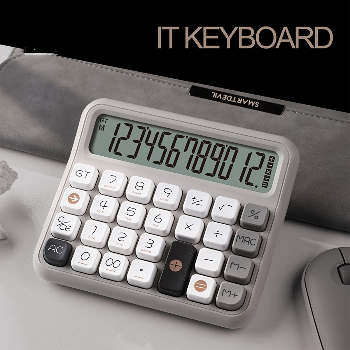 [Retro Calculator] 12-Digit Color Retro Calculator | Computer Office Flexible Keyboard Financial Accounting Commercial Desktop Large Screen Mechanical Key