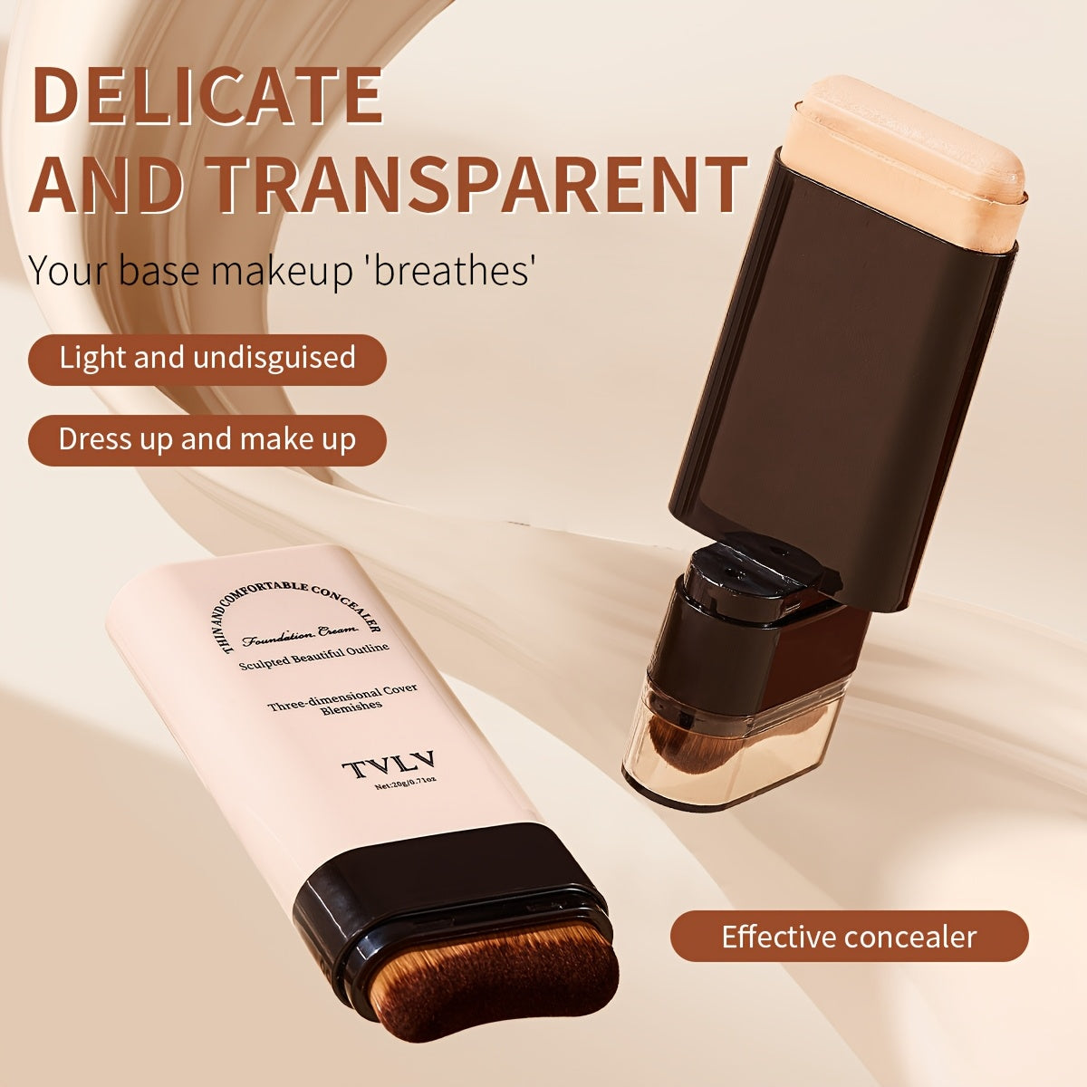 2-in-1 Concealer and Foundation Stick, Covers Dark Circles, Waterproof and Sweat-Resistant, Creates Flawless-Looking Makeup