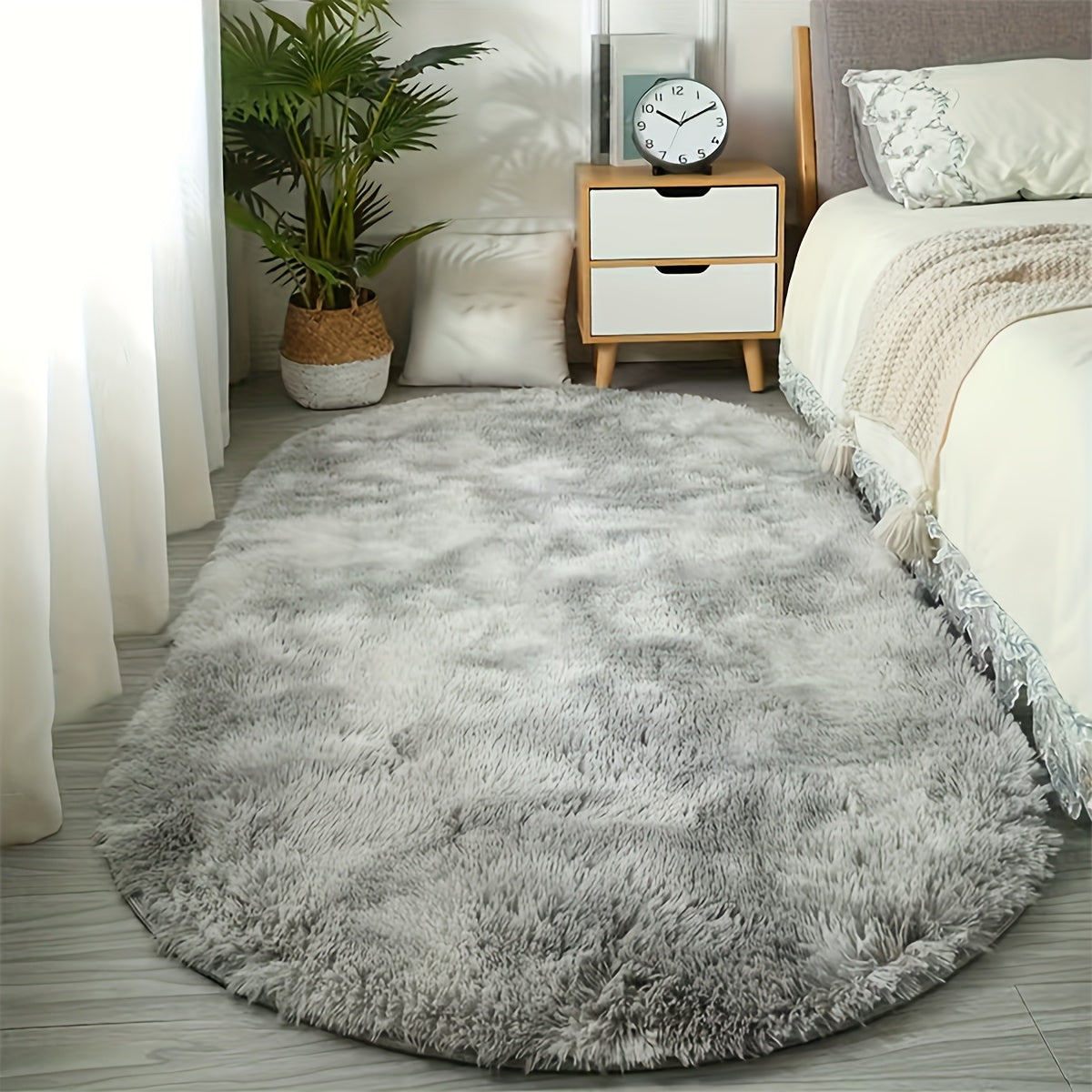 [Ultra-Soft] Oval Tie-Dye Plush Area Mat | Luxurious Faux Fur | Anti-Slip Backing, Stain & Absorbent | Living Room & Bedroom | Modern