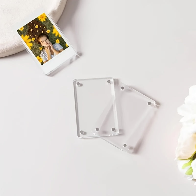5pcs/10pcs Acrylic Refrigerator Magnetic Photo Frame, Double-sided Photo Refrigerator Magnet Frame, Photo Clip, Desktop Display Stand, Holiday Gift