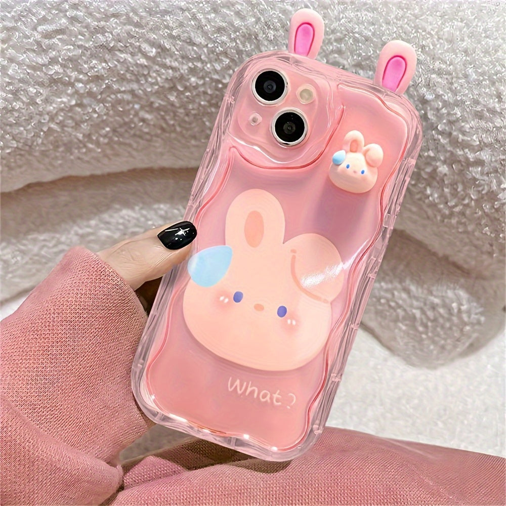 [Cute Cartoon Phone Case] iPhone 15 14 13 12 11 Pro Max XS Max X XR Soft Phone Case - Cute Cartoon 3D Transparent Pink Rabbit Green Frog Brown Bear Wavy Border Protector - Soft Cover
