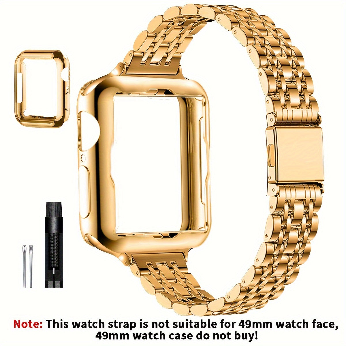 [Elegant Watch Band] Gold-Plated Stainless Steel 1pc Watch Band | Foldover Clasp and Protective Case for Apple Watch, Compatible with iWatch Series 1-9/SE/SE2, Elegant Women's Wristband Accessory