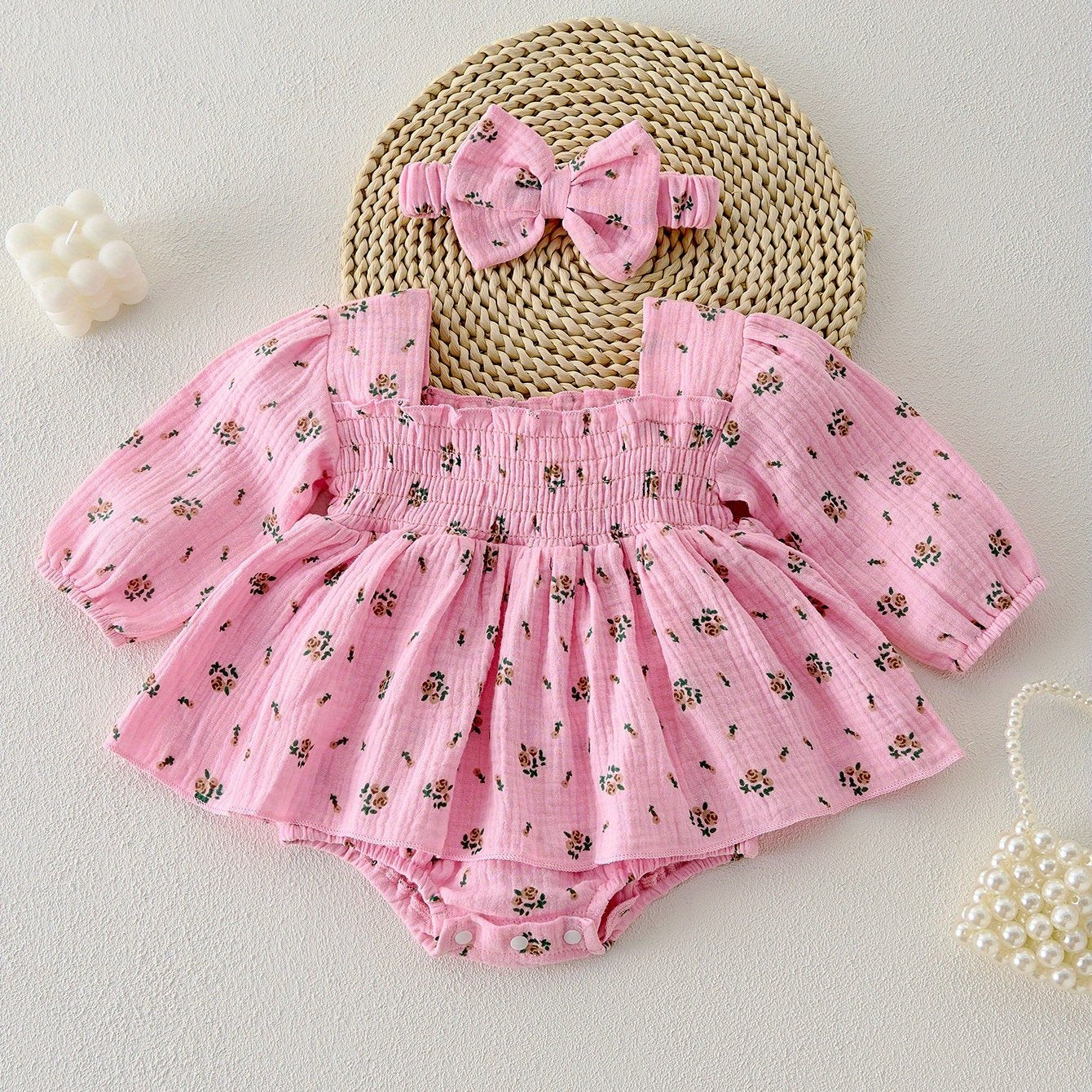 Baby Princess Dress with Small Floral Print And Climbing Suit