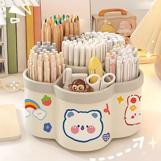 1pc Rotating Desktop Organizer - 360-Degree Cute Rotating Pen Holder, Extra-Large Capacity Multi-Function Desktop Stationery Pen Holder Storage Box