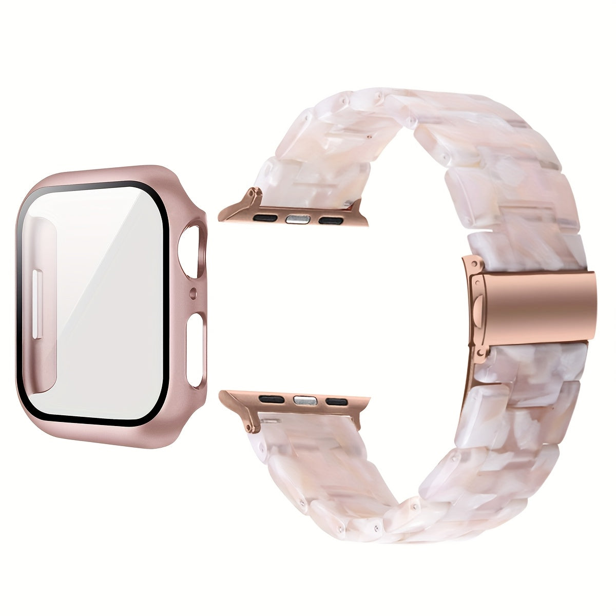 2-in-1 watch strap + screen protector case, stylish and lightweight resin watch strap compatible with stainless steel buckle, PC and resin material, suitable for iWatch 9 8 7 6 5 4 series, size: 40/41/44/45mm