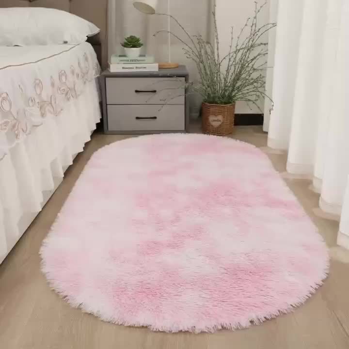 [Ultra-Soft] Oval Tie-Dye Plush Area Mat | Luxurious Faux Fur | Anti-Slip Backing, Stain & Absorbent | Living Room & Bedroom | Modern