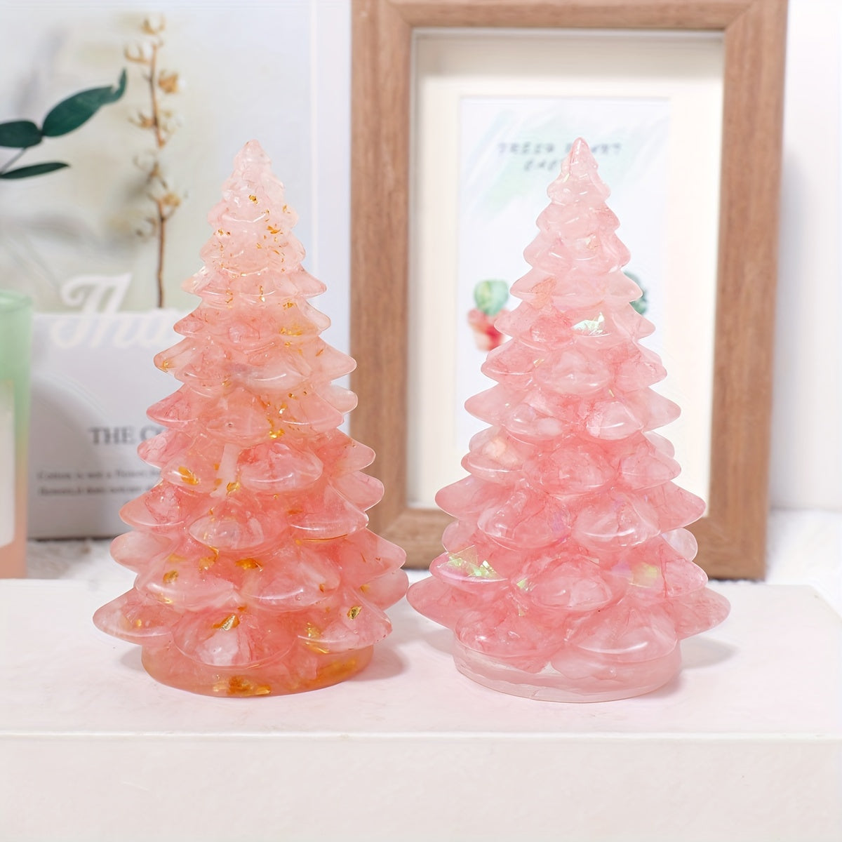 1pc Natural Stone Crystal Resin Christmas Tree Statue Ornament Christmas Tree Decoration Christmas Gifts Desktop Decoration Home Decoration -Jewelry Patterns