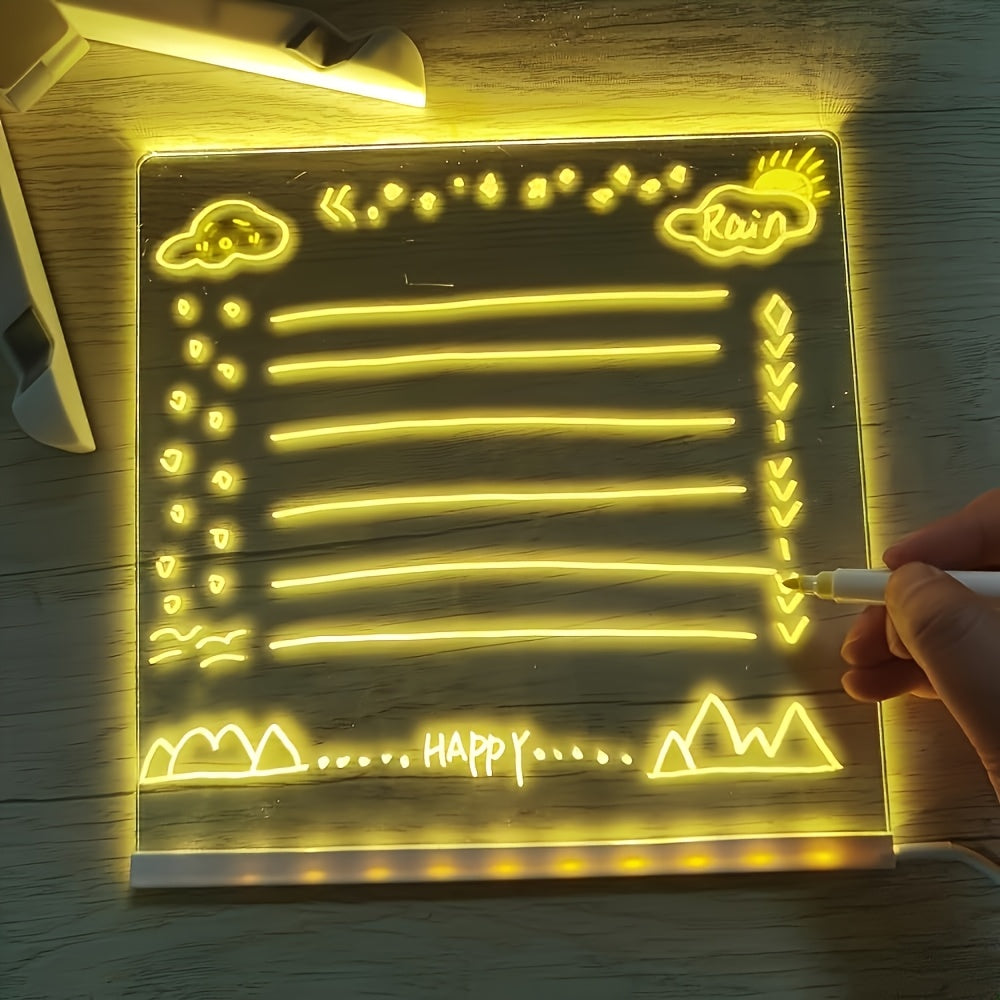 1pc Youngsters Light Up Acrylic Chalkboard Board with USB Powered Lamp - Multi-Purpose Drawing & Message Board for Bedroom Nightlight, No Battery Required, Transparent PMMA Material, Youngsters's Drawing Board|Colorful Board|Glossy Finish, Graffiti Board,