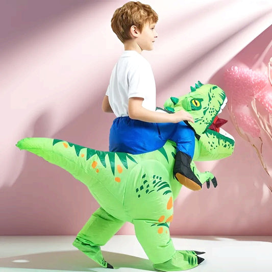 [Funny Green Dino Ride On] Inflatable Green Dino Ride On Suit - 3 Sizes, Funny Creative Design - Halloween Christmas Party Supplies, LARP Photography Props, Stage Performance Accessories, Perfect Gift