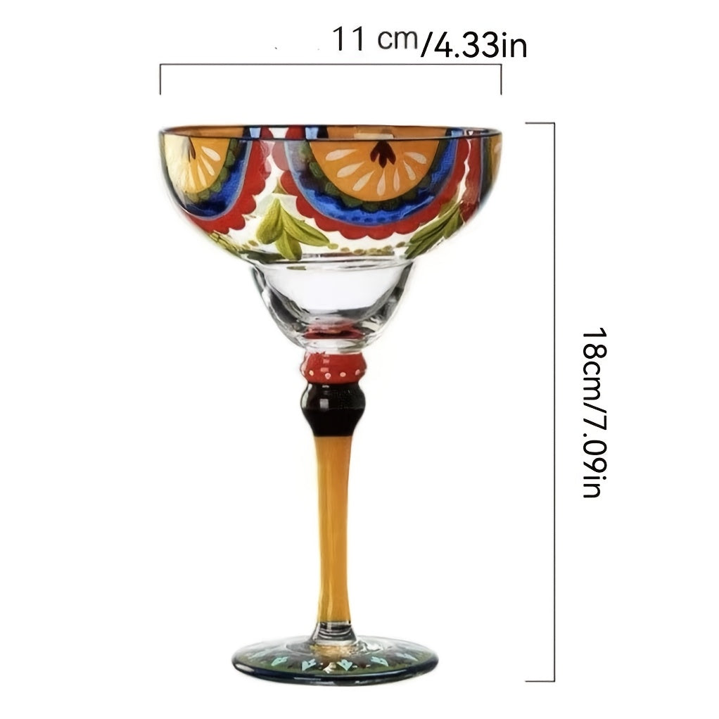 [Hand-Painted Margarita Glasses] Colorful Hand-Painted Margarita Glasses | Unique Floral & Geometric Design Cocktail Goblets for Home Bars | Hand Wash Only