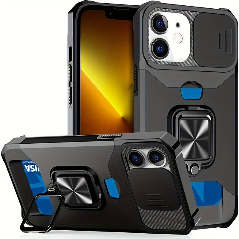[1pc Heavy-Duty Phone Case] Heavy-Duty Shockproof Phone Case with a Metal Stand And Card Slot, Compatible with Iphone 16 Pro Max, 15 Pro Max, 14 Pro Max, And 13 Pro Max.