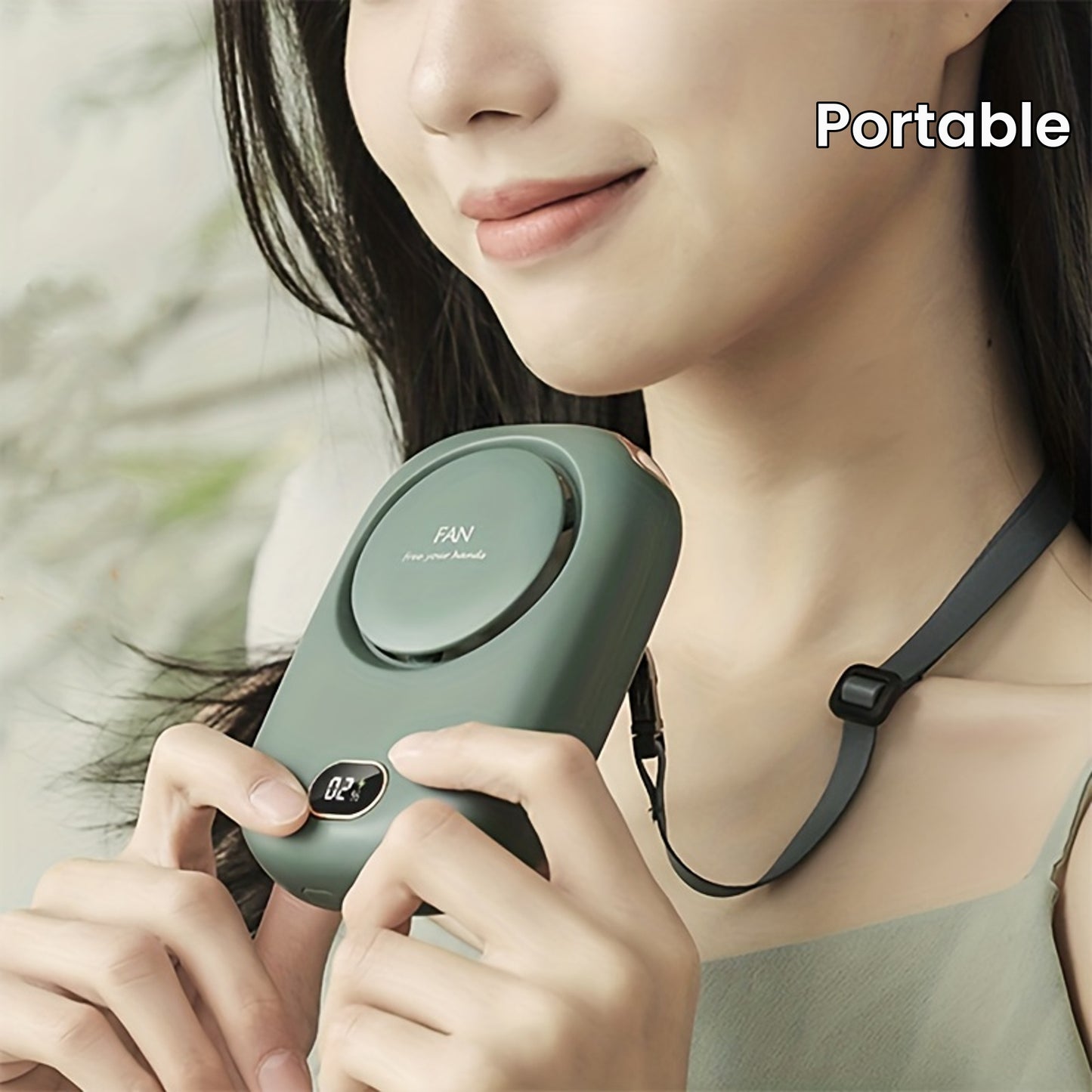 1pc Portable Three-Speed USB Fan with Waist-Hanging and Desktop Stand, Power Display, and Leafless Design