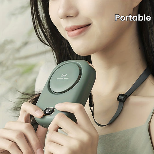 1pc Portable Three-Speed USB Fan with Waist-Hanging and Desktop Stand, Power Display, and Leafless Design