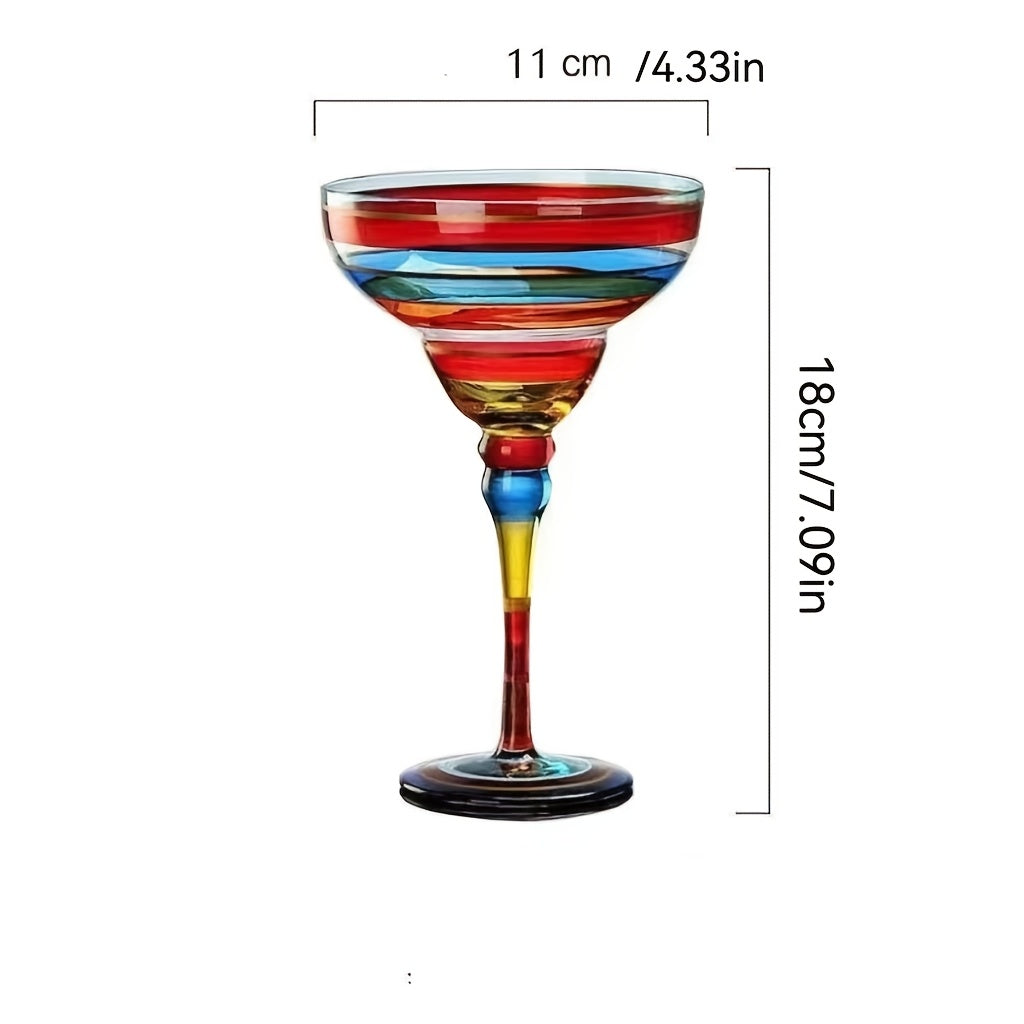 [Hand-Painted Margarita Glasses] Colorful Hand-Painted Margarita Glasses | Unique Floral & Geometric Design Cocktail Goblets for Home Bars | Hand Wash Only
