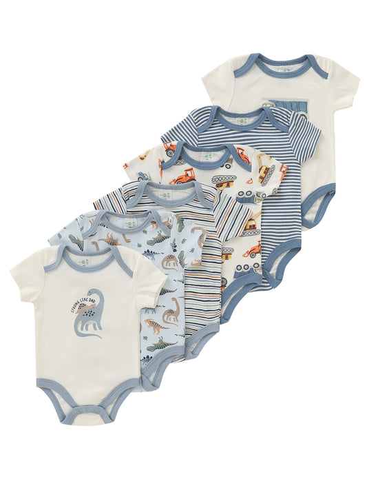6pcs PAYIFANG Youngsters Boy Rompers with Dinosaur & Truck Embroidery - Cotton Blend, Short Sleeve, Round Neck Bodysuits for Youngsters & Youngsters, Ideal for Outdoor Activities, Youngsters Boy Clothes, Perfect for Outdoor
