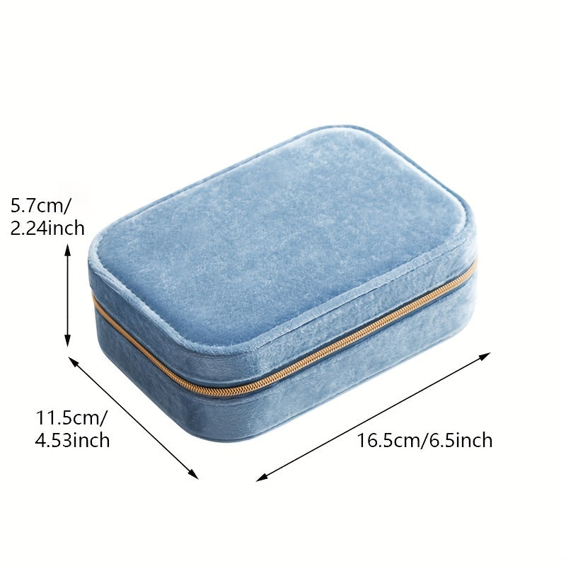 1pc Glam Style 3-Layer Velvet Jewelry Box with Zipper Closure - Multipurpose Rectangular Organizer with Necklace Hooks for Earrings, Necklaces, Rings, Watches, Hair Accessories - Ideal for Travel & Home Storage - Perfect for Christmas, New Year, Valentine