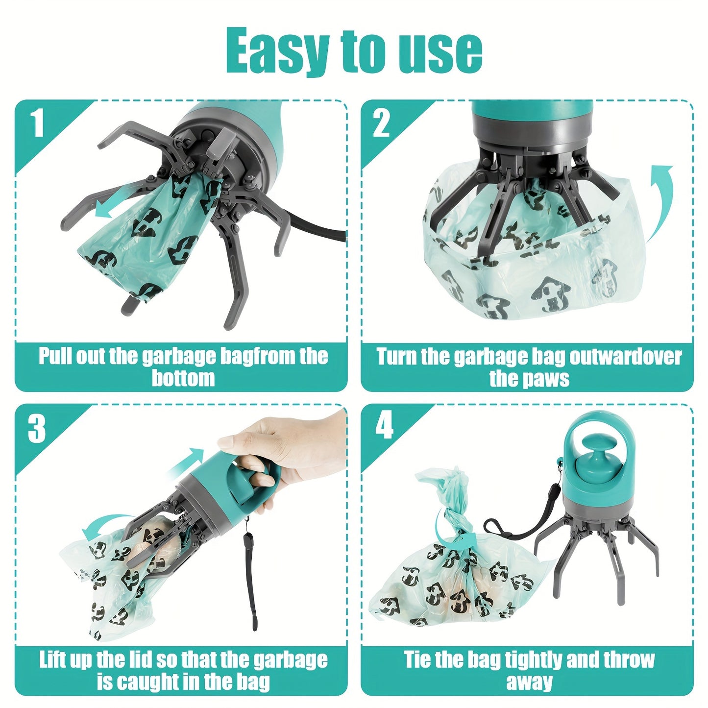 [Portable Poop Scooper with Bags] Teal Claw Design Portable Dog Poop Scooper with Bag Dispenser - Durable Plastic, Includes Leak-Proof Bags, Ideal for Outdoor Use