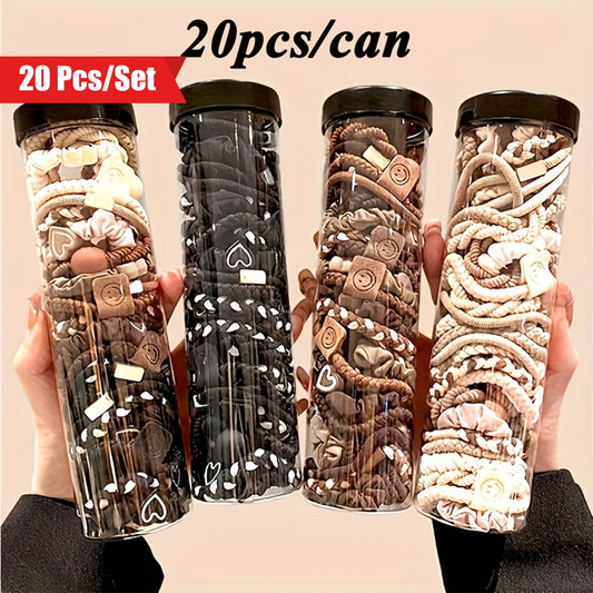 20 Pcs/Set Fabric Minimalist Chic Hair Ties & Elastics - Solid Color, Flexible, Cute, Versatile Ponytail Holders for Ages 14+