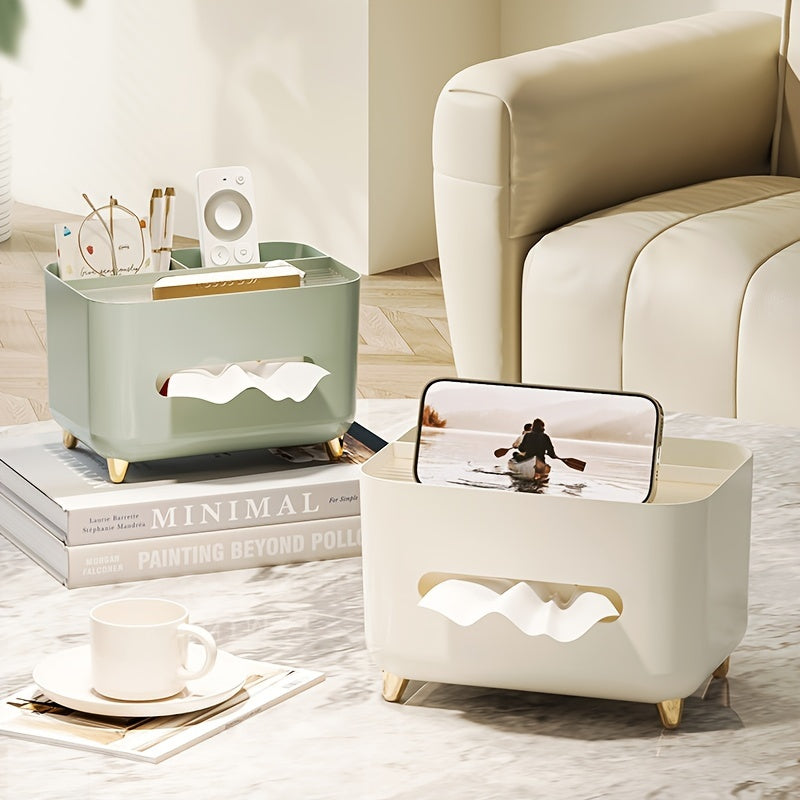 1pc, Multifunctional Desk Organizer, Tissue Box, Remote Control And Miscellaneous Storage Box, Plastic Desktop Tissue Holder