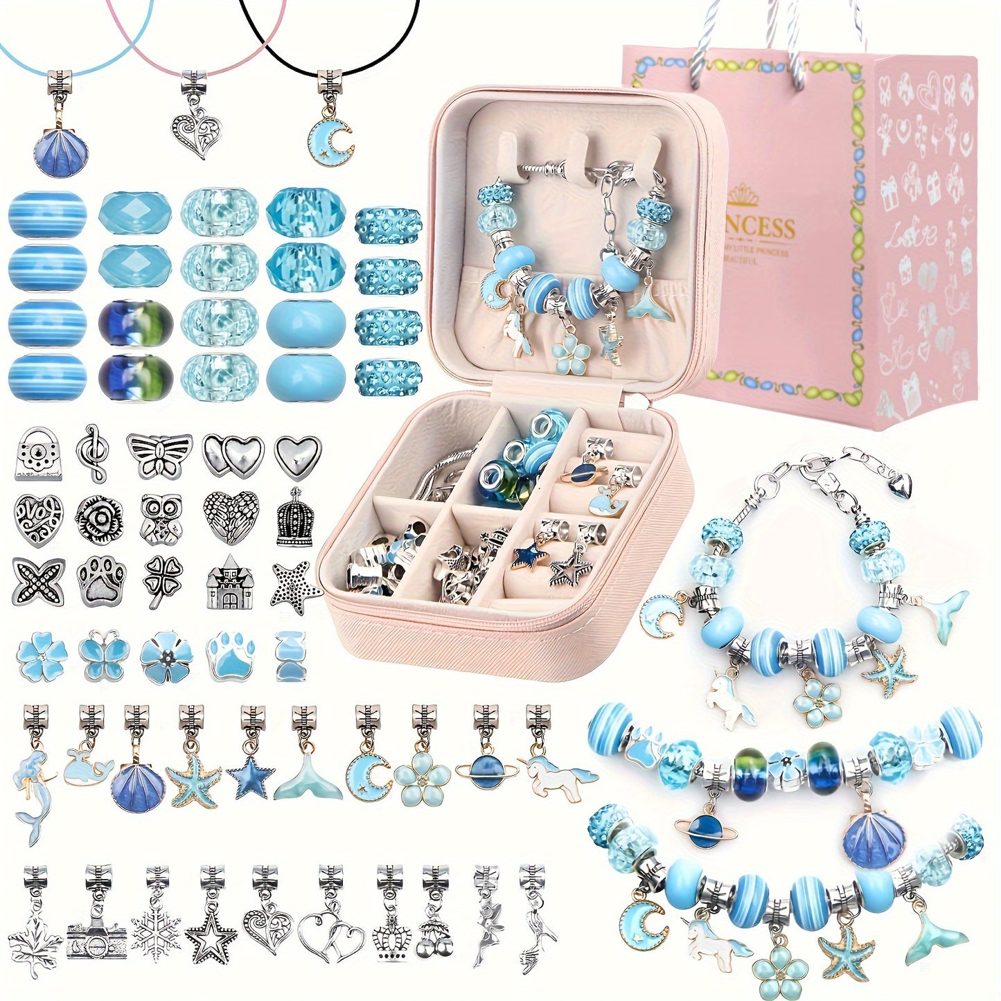 66 Pcs Charm Bracelet Making Kit - Daily Use DIY Beaded Jewelry Making Kit, Mermaid Series Charms Gifts For Daily Use Toys Crafts DIY Bracelet Making Gift Box