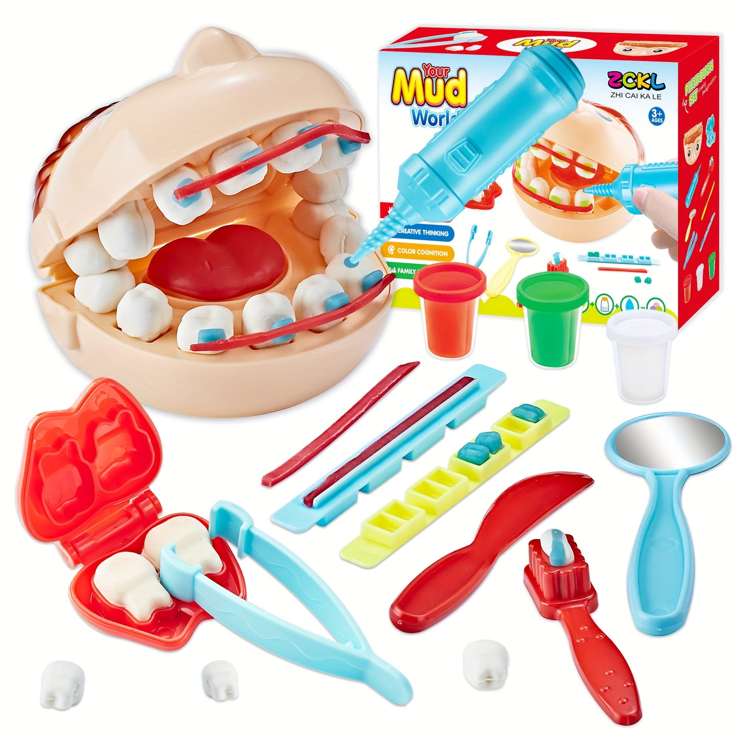 [Educational Dentist Playset] Educational Dentist Playset Modeling Clay Accessories Set for Youngsters, 3 years old, with Various Plastic Molds and Tools, Perfect for Winter, New Year