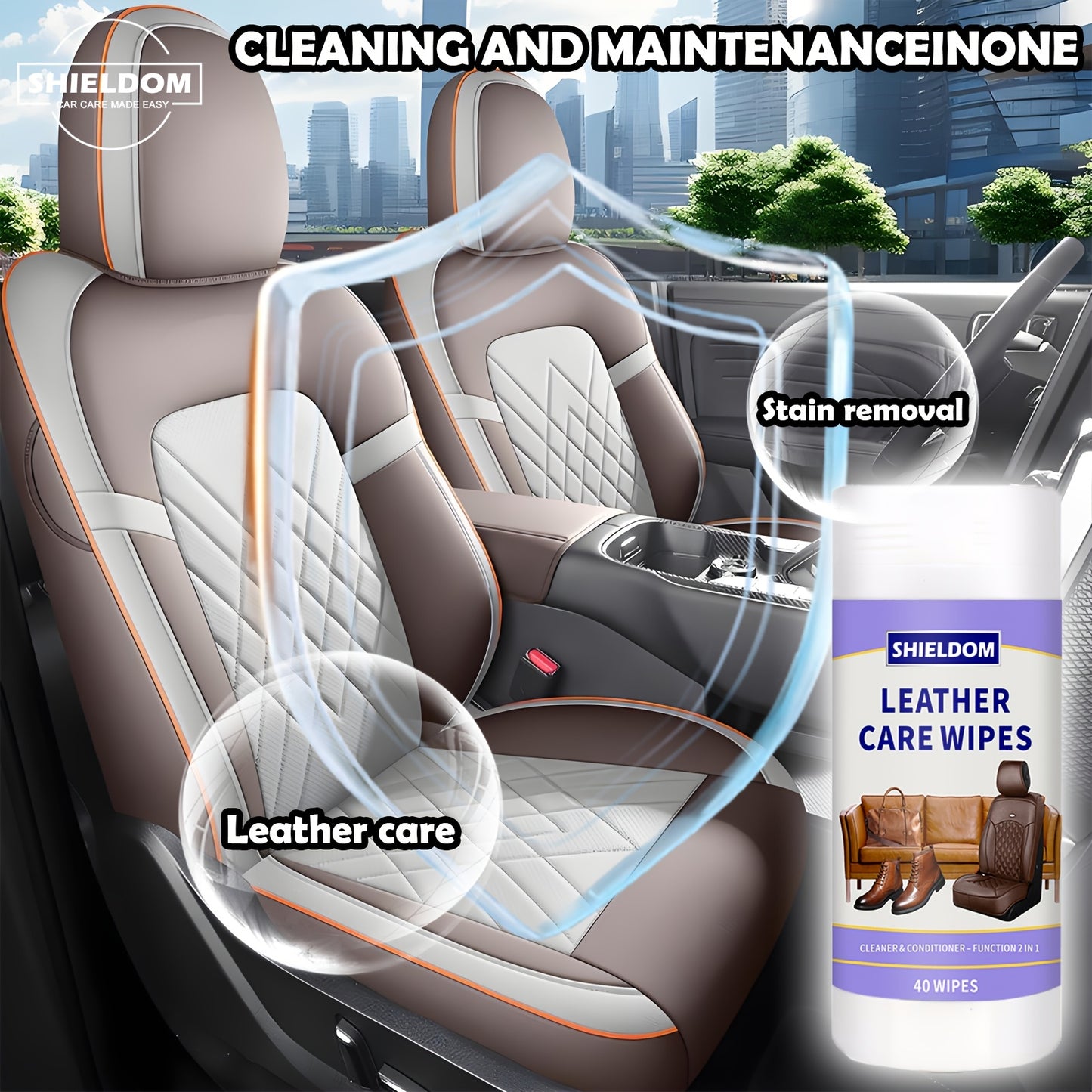 [40 Leather Care Wipes] 40 Leather Care Wipes | Car Seat Leather Conditioner Wipes for Leather Couches, Automotive Interior, Boots, Handbags, Shoes, Horse Saddles