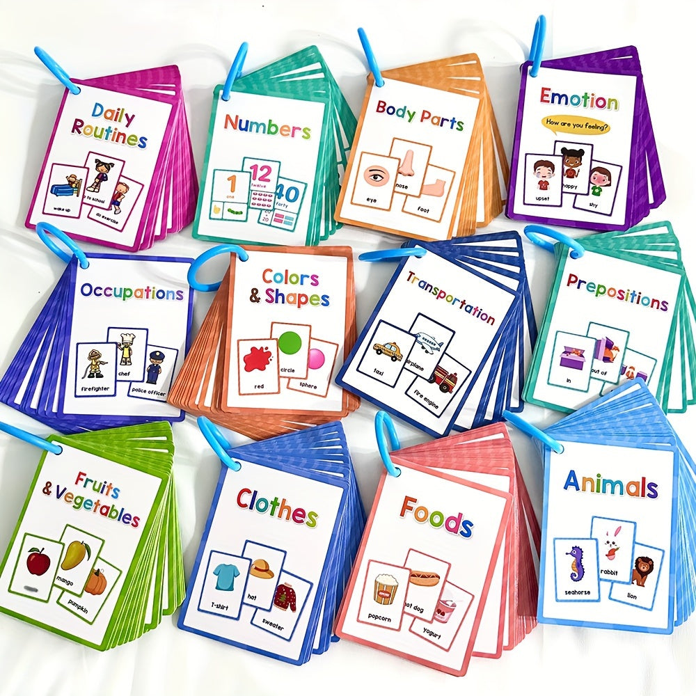 12 Themes Learning Flash Cards 386 English Words, Kids Toddler Colors, Shapes and Numbers, Learning Toys, Educational Preschool Flashcards Kindergarten Educational Toys School Supplies